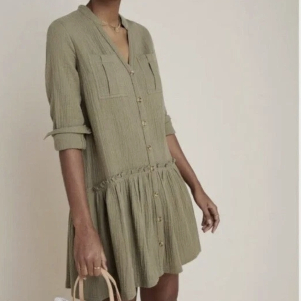 Anthropologie Maeve Katie Textured Green Button Up Dress Size 8